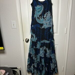 Women's Jones New York Navy and Teal Paisley Maxi Dress